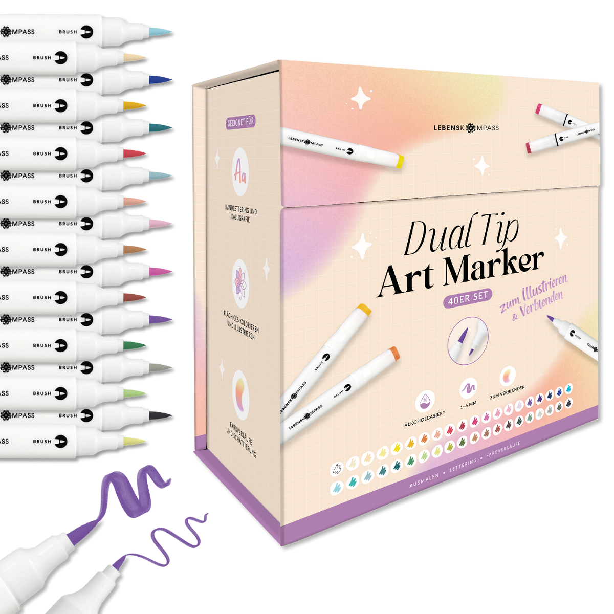 Dual Tip Art Marker - 40 bunte Alkohol Stifte
