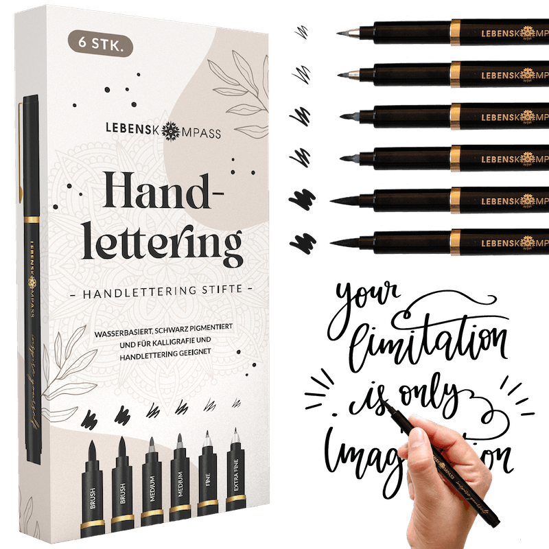 Handlettering Stifte Set - 6 schwarze Stifte