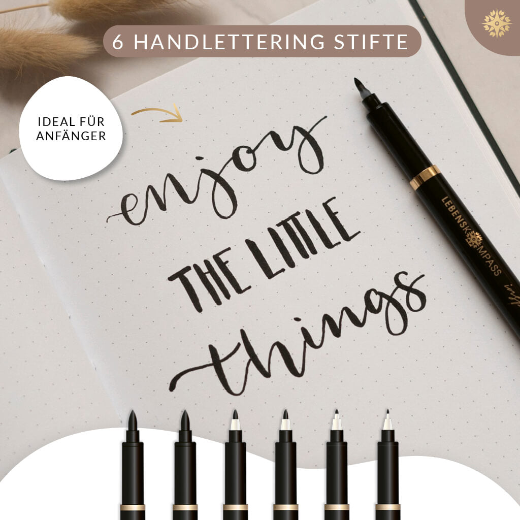 Handlettering Stifte Set - 6 schwarze Stifte