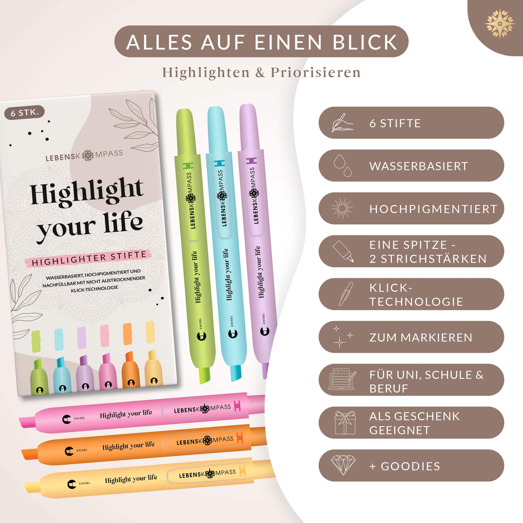 Highlighter Stifte 6er Set