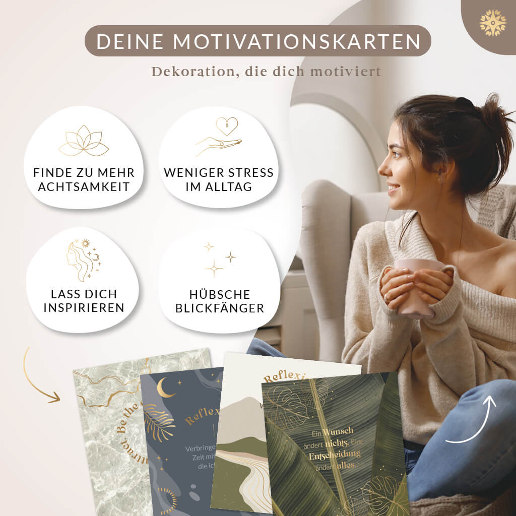 Motivationskarten mit Goldprägung & Holzaufsteller
