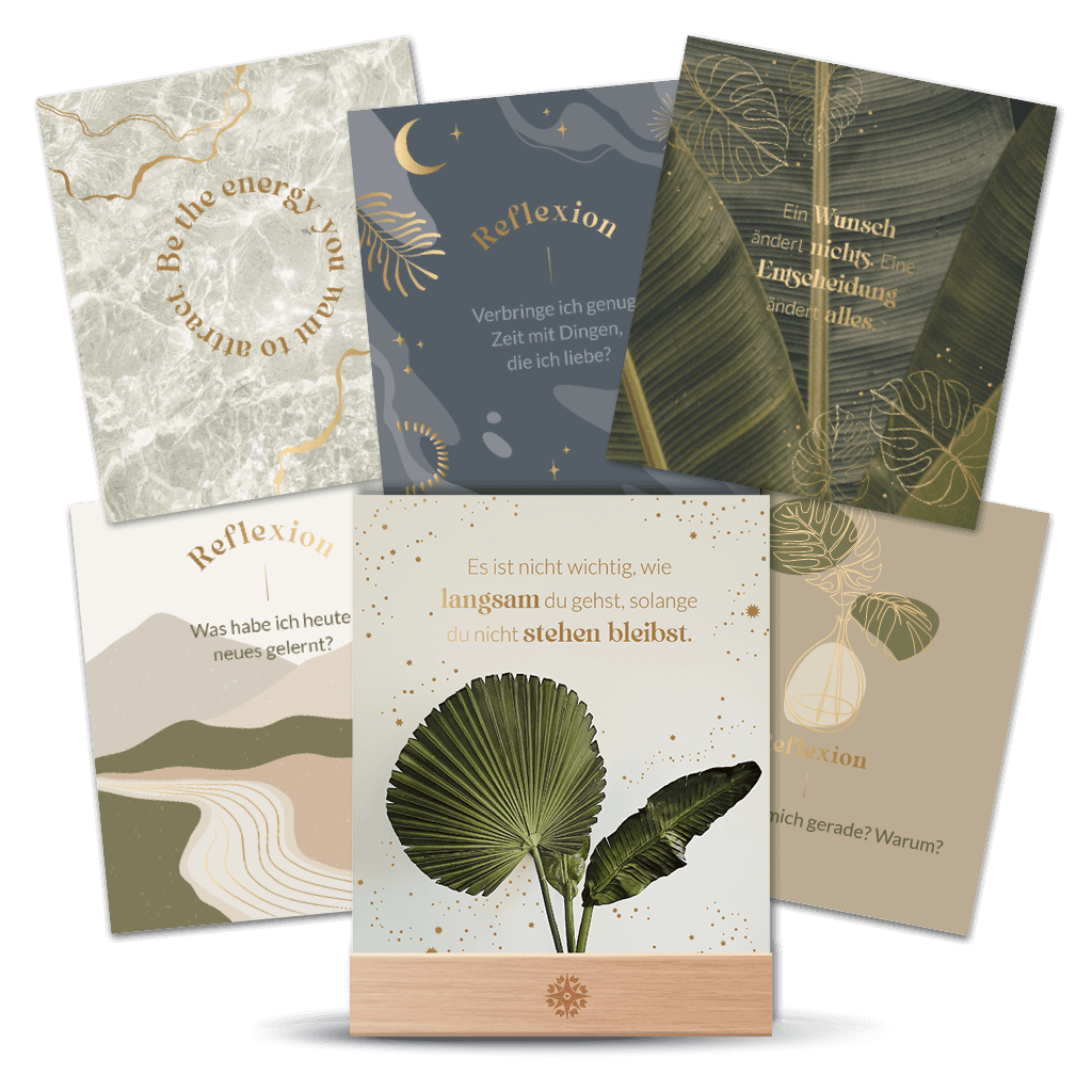 Motivationskarten mit Goldprägung & Holzaufsteller