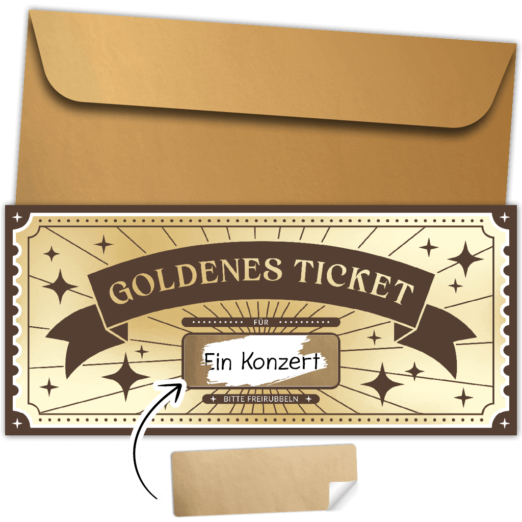 Golden Ticket Rubbellos-Set, 6 Stück Zum Selbstgestalten – Inkl. Umschläge, Karten & Aufkleber, DIY-Gutschein Für Überraschungen