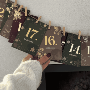 Adventskalender Kartenset zum Aufhängen mit Goldprägung