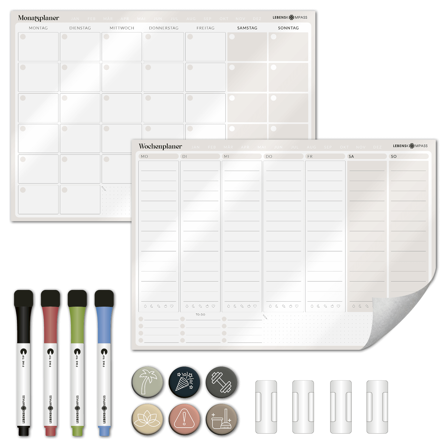 FlexiPlan - Selbsthaftender Wandplaner - Wochen- und Monatsplaner - 2er Set