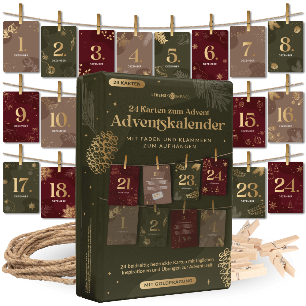 Adventskalender Kartenset zum Aufhängen mit Goldprägung