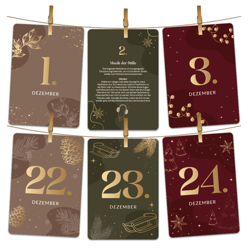 Adventskalender Kartenset zum Aufhängen mit Goldprägung