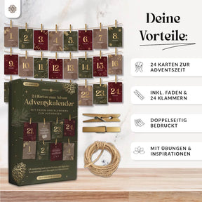 Adventskalender Kartenset zum Aufhängen mit Goldprägung
