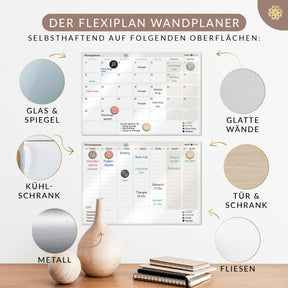 FlexiPlan - Selbsthaftender Wandplaner - Wochen- und Monatsplaner - 2er Set