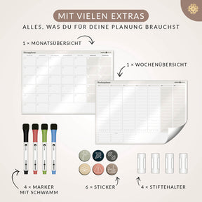 FlexiPlan - Selbsthaftender Wandplaner - Wochen- und Monatsplaner - 2er Set