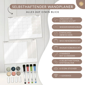 FlexiPlan - Selbsthaftender Wandplaner - Wochen- und Monatsplaner - 2er Set