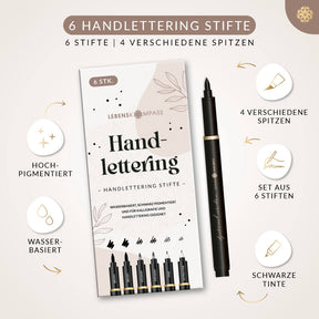Handlettering Stifte Set - 6 schwarze Stifte