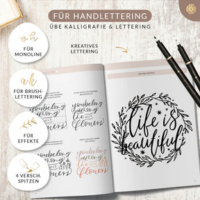 Handlettering Stifte Set - 6 schwarze Stifte
