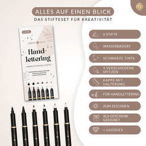 Handlettering Stifte Set - 6 schwarze Stifte