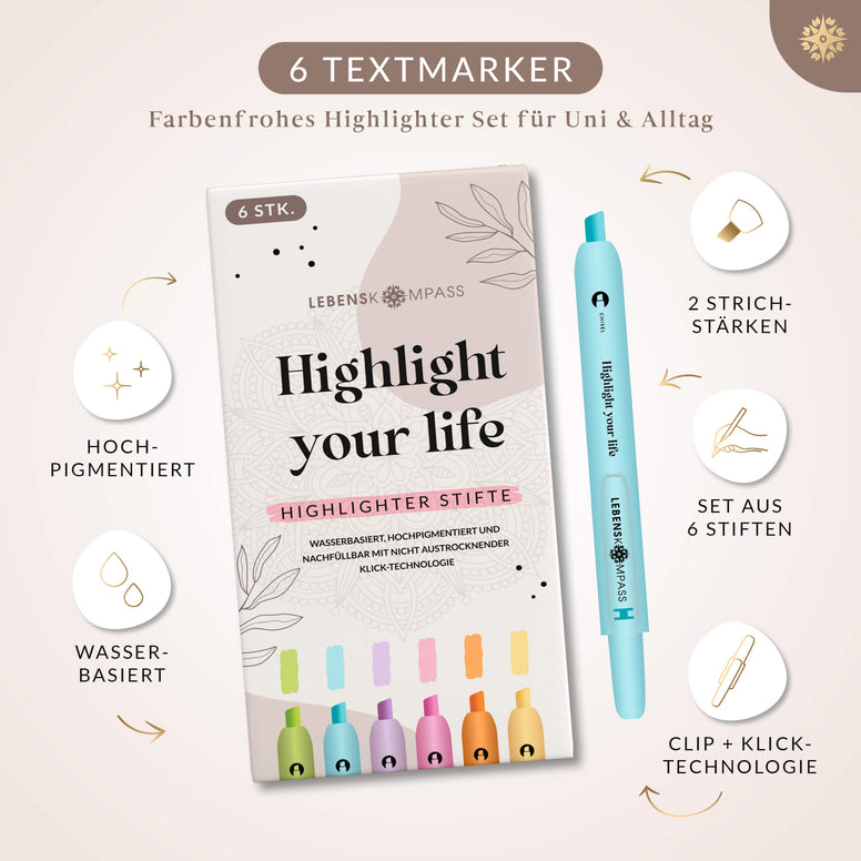 Textmarker Stifte - 6er Set Highlighter