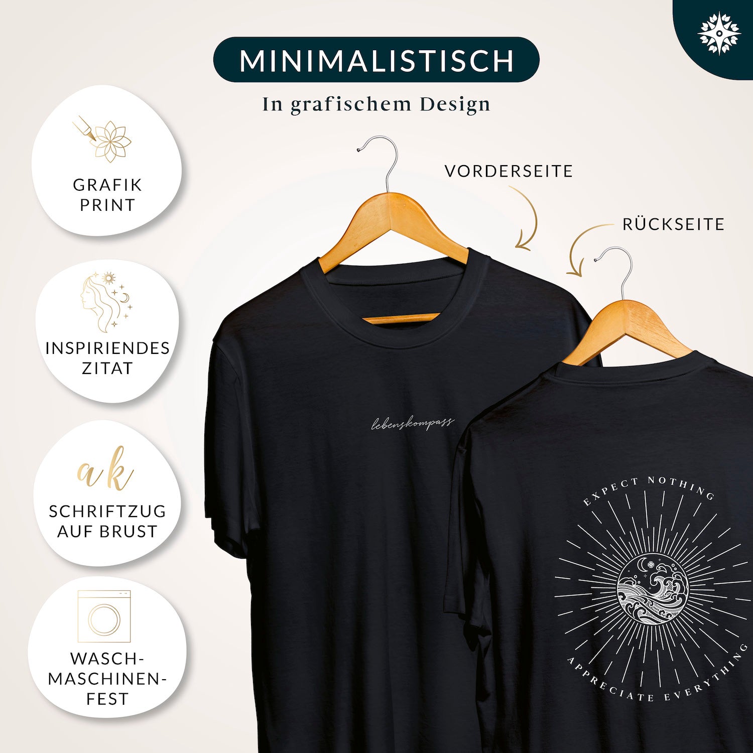 Lebenskompass T-Shirt - Schwarz