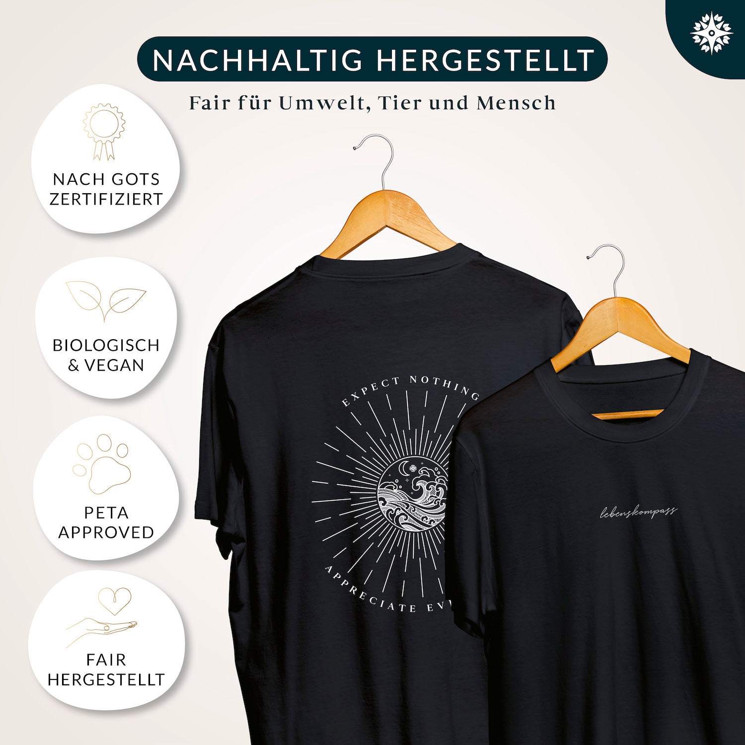 Lebenskompass T-Shirt - Schwarz