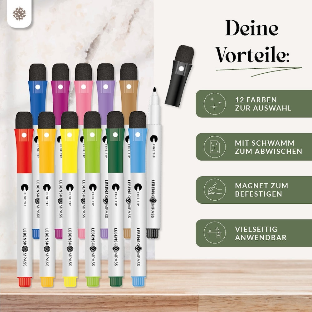 Whiteboard Stifte Set - 12 bunte Marker