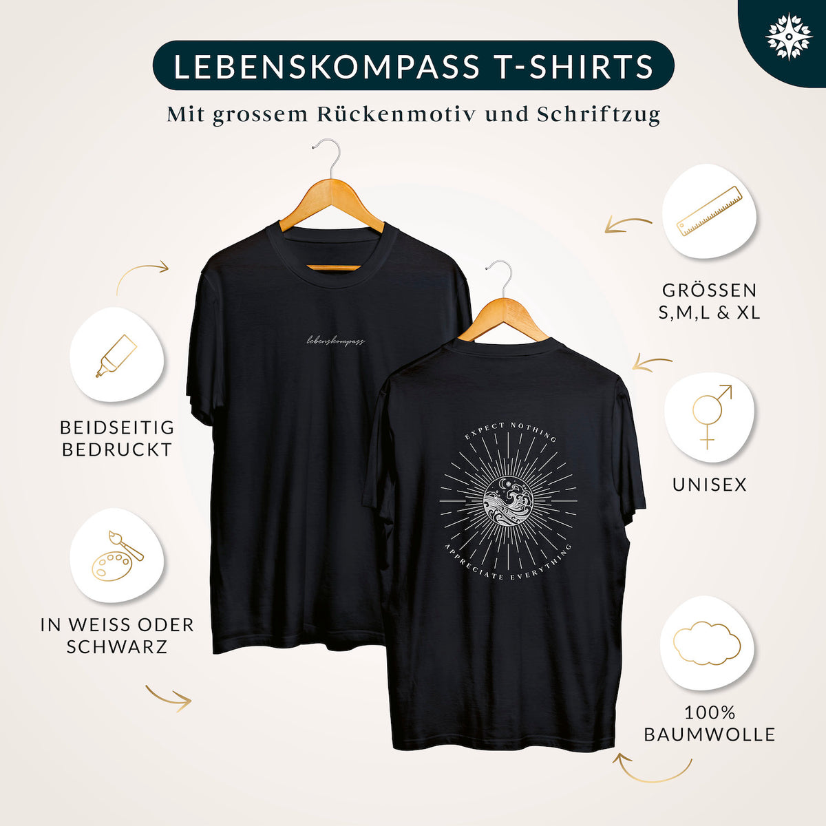 Lebenskompass T-Shirt - Schwarz