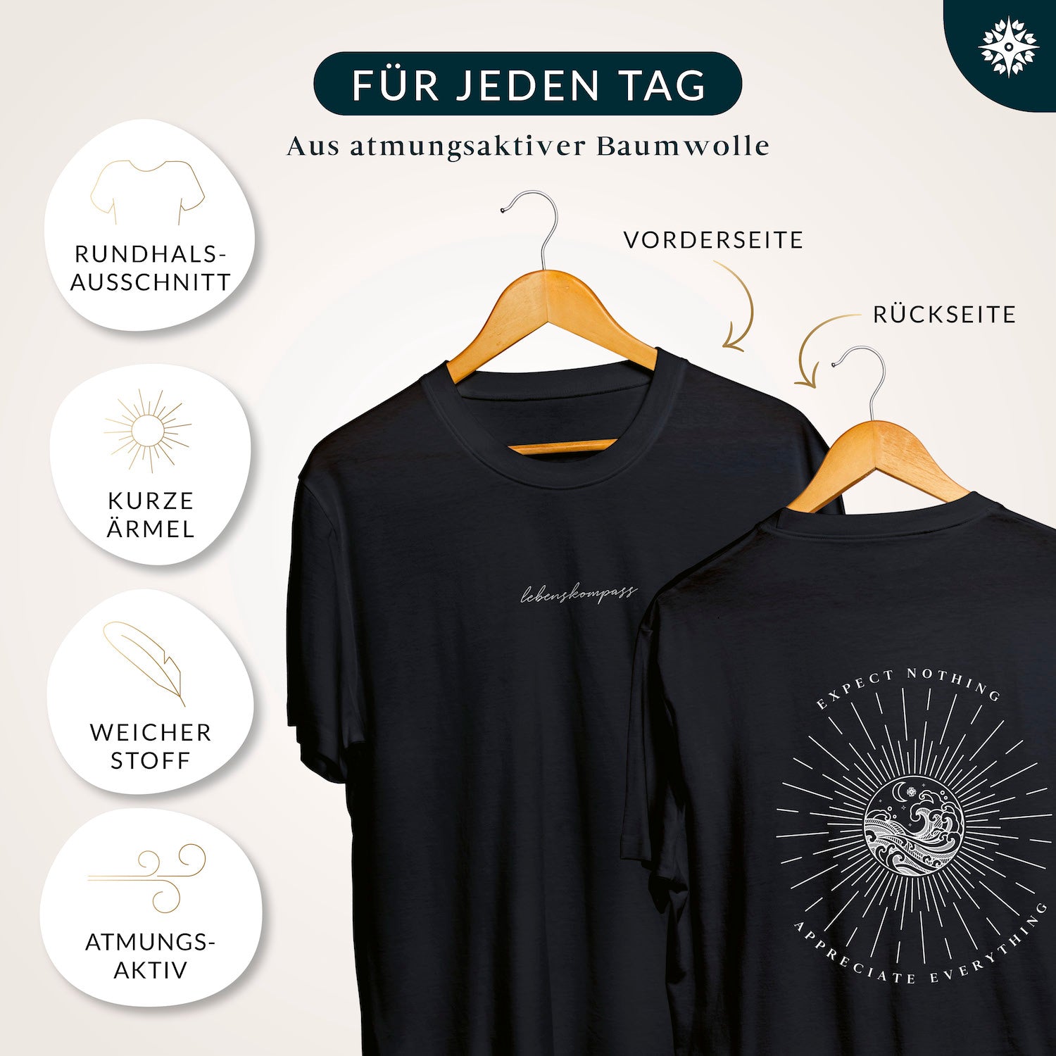 Lebenskompass T-Shirt - Schwarz